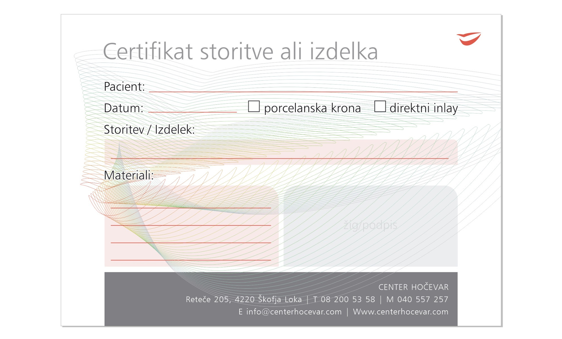 Certifikat materijali storitve